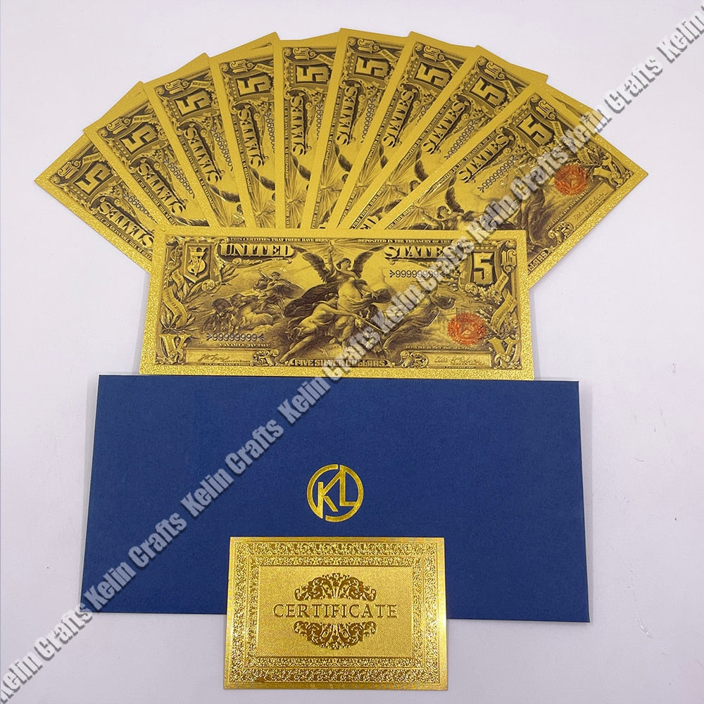 10kpl/erä USA 100 dollarin kultainen folioidut plakki -setelakalaskut Yhdysvallat Amerikassa, jossa on kirjekuori lahjoille