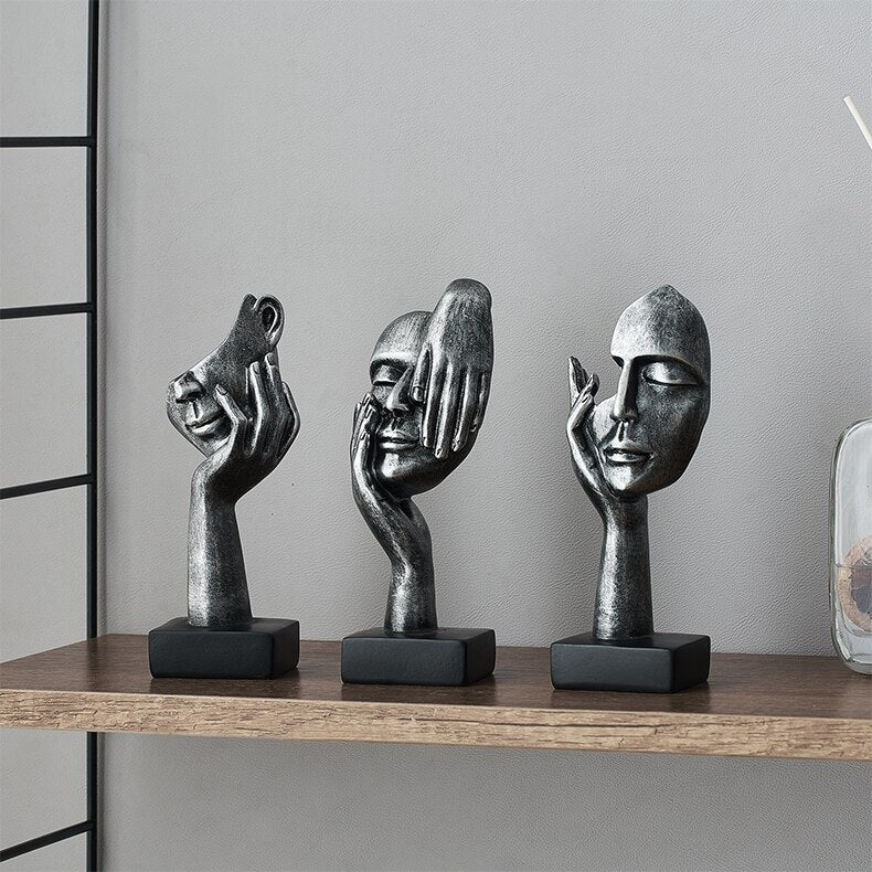 Figurines de visage humain miniatures en métal, décoration nordique moderne, accessoires de bureau, Sculptures de penseur, décoration de salle 