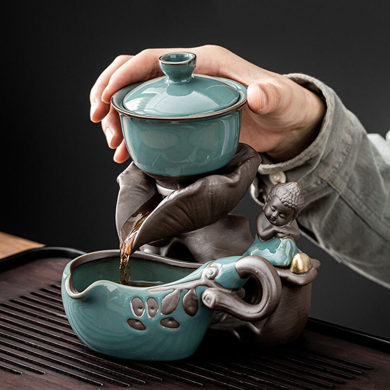 Çin Çay Seti Çaydan Çaydan Seramik Lüks Ofis Komple Kase Yarı Otomatik Puer Kung Fu Çay Kupası Set Hediye Mutfak Tetera TeAware