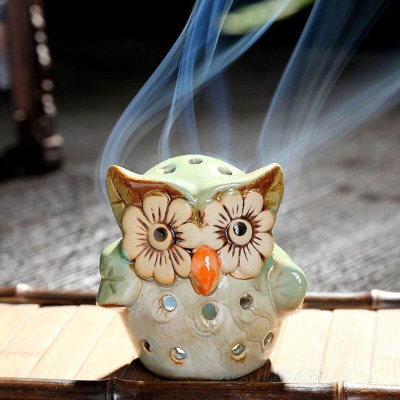 Hollow Owl Atmosphere Burner Ceramic Backflow Incense Burner Incense Holder Home Decoration Coil Censer Bronze Air Vaporizer