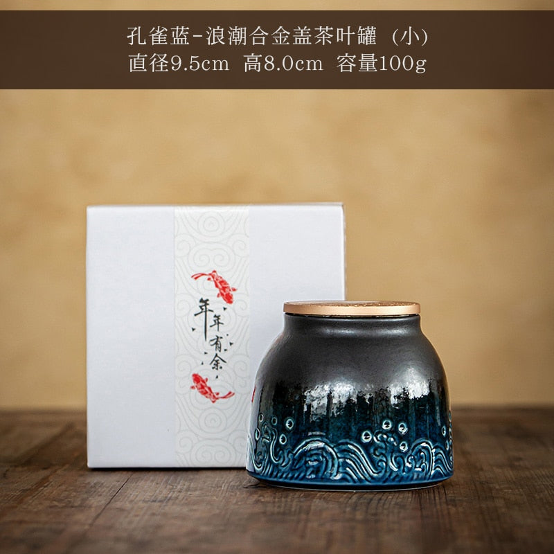 פחיות תה קרמיקה סינית צנצנת אטומה אטומה לאחסון ארגז תה אחס