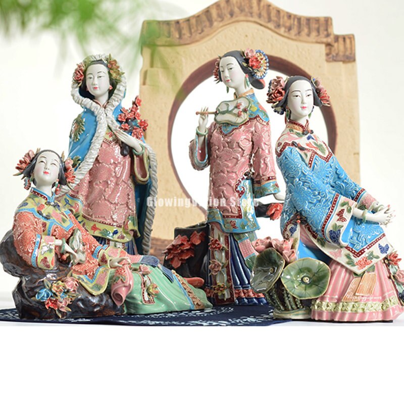 Antik antik porselin cina klasik wanita musim bunga kraf dicat seni patung seni seramik hiasan rumah hiasan rumah