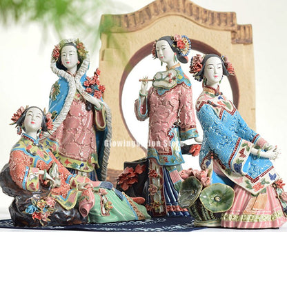 Antiek Chinees Porselein Figurine Classicals Ladies Spring Craft Painted Arts Standbeeld Figuur Keramiek Ornamenten Home Decor
