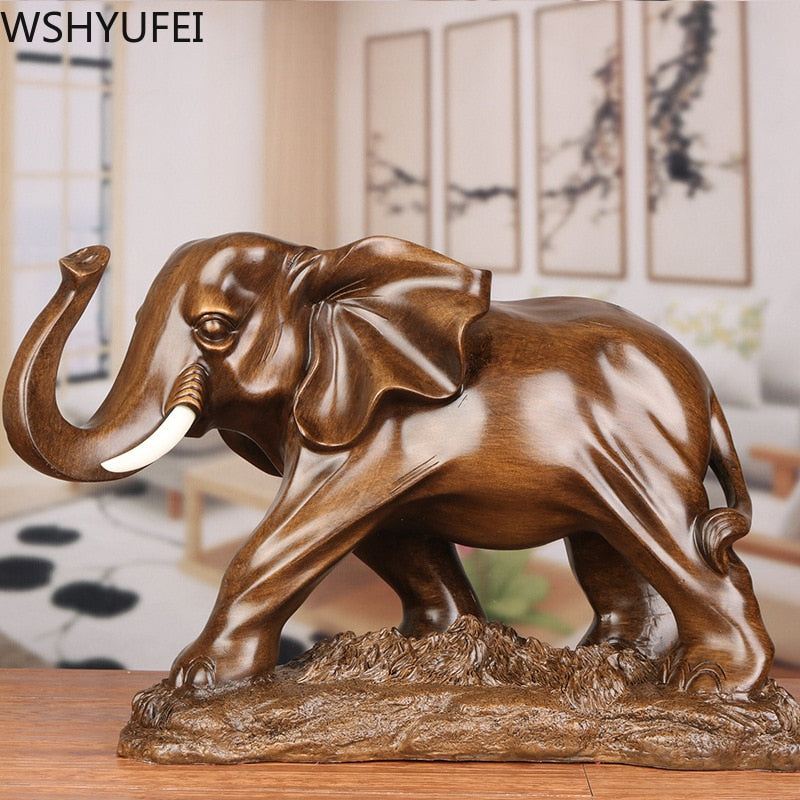 FENG SHUI ELEGENTE ELEPHANT RESINATATE estátua Lucky Wealth Fture Crafts Ornamentos Presente para decoração de desktop de escritório em casa