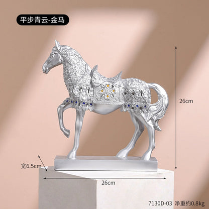Escultura criativa de resina de cavalo preto prateado, decoração de casa decoração de casa decoração de animais decoração de escritório de escritório