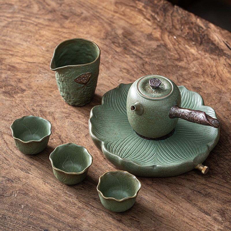 יפנית Kung Fu Tea Set Home Ceramic Teapote קומקום חרס מחוספס