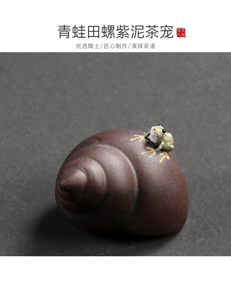 Yixing手作りの紫色の砂茶ペットクリアチブカエルカエルウォータースプレーカンフーティートレイトレイ装飾品ホームティーテーブルティープレイ
