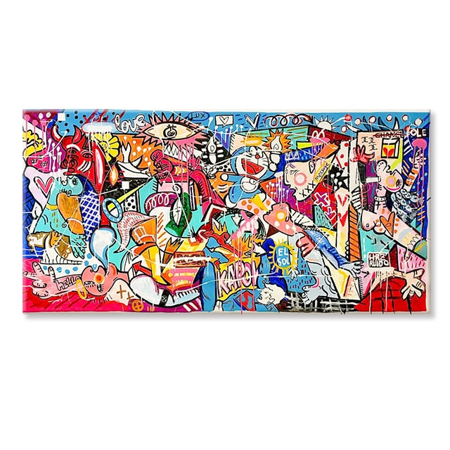 ピカソ有名なキャンバスペインティングゲルニカカートゥーングラフィティアートポスタープリント抽象的な壁アート写真リビングルームホームデコレーション