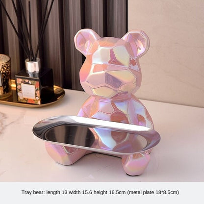 Geometric bentuk patung elektroplating seramik beruang dengan dulang bank piggy, gula -gula, kotak penyimpanan kosmetik, hiasan rak paparan.