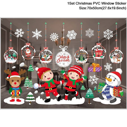 1Set Santa Claus Snowman Elk Window Stickers Snowflake Electrostatic Wall Sticker 2023 Hiasan Krismas untuk Rumah Tahun Baru