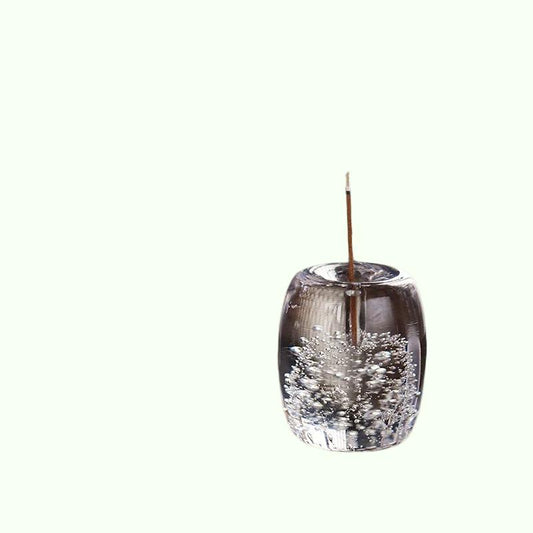 Pot de arcilla morada de vidrio cristalino con tapa e incienso decoración de la montaña