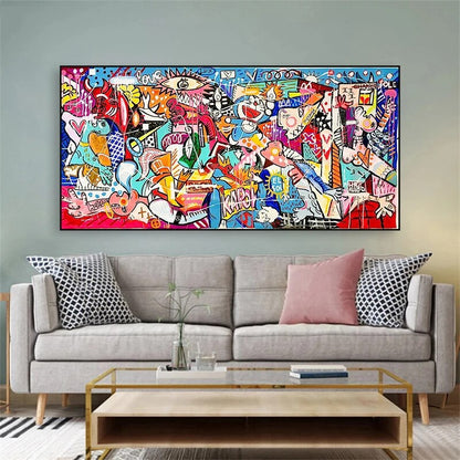 피카소 유명한 캔버스 그림 게르니카 만화 낙서 아트 포스터 인쇄 추상 벽 예술 그림 거실 집 장식