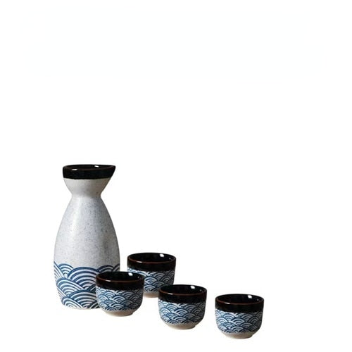 5Pcs Retro Japanese Sake Set Ceramic Flagon Liquor Cup 1 Pot 4 Cups Home Bar Sake White Wine Pot Creative Drinkware Gifts