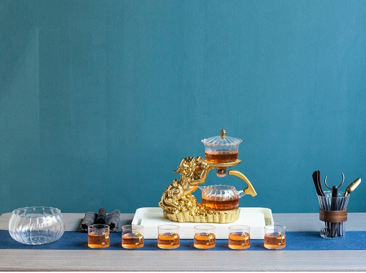 Set di tè antico per adulti | Teste di drago orientale | Set di tè vintage cinese