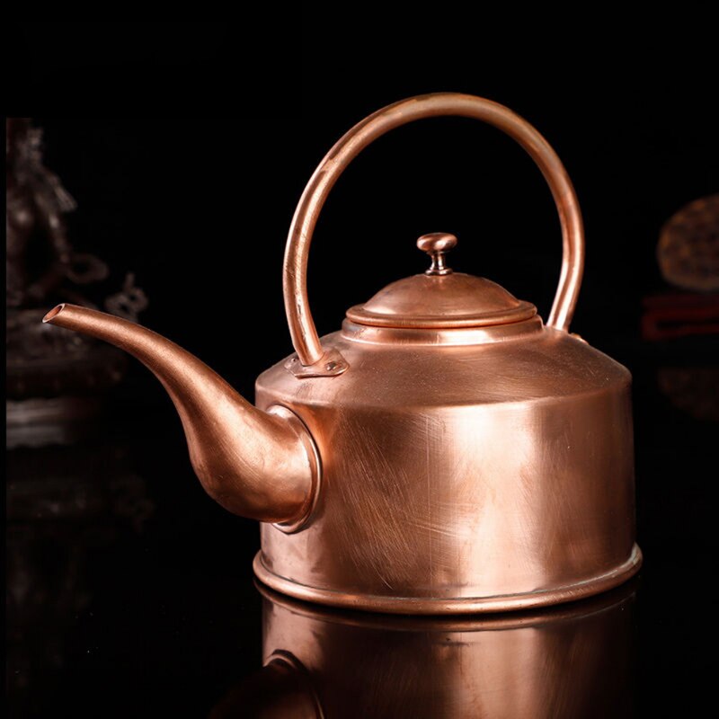 2L/3L Ręcznie robione czerwono -miedziane czajnicze Tybetańskie długi usta miedziany czajnik wrzące woda kuchnia zimny czajnik czysty zbiór herbaty miedzianej