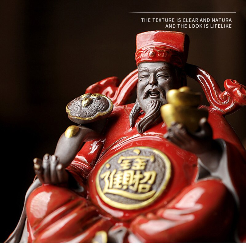 Keramiek God van Fortune karakterstandbeeld ornament, Chinese thuis woonkamer Porch Office Lucky Boeddha-standbeeld