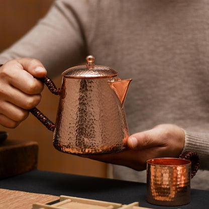 Handgefertigte Teekanne aus reinem Kupfer, Teekessel mit Hammermuster, Kung-Fu-Tee-Geschirr