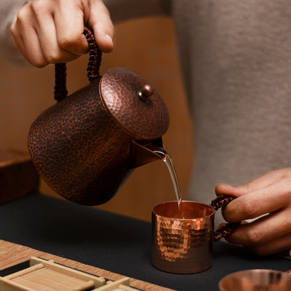 El yapımı saf bakır çaydanlık çayı su ısıtıcısı çekiç desen kung fu çay içecek sofra takımları