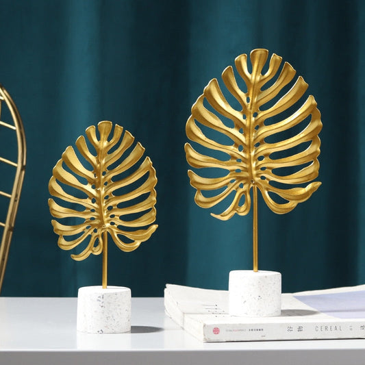 Nordic Golden Iron Botany Figurines Metal Living Room Dekorasi Manual Kerajinan Rumah Ornamen Ginkgo Daun Meja Aksesori Dekorasi