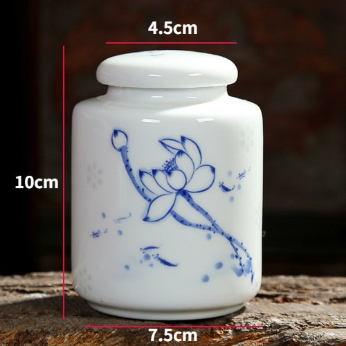 Kinesiskt blått och vitt porslin Keramik Te Caddy Tieguanyin förseglade behållare Resor Tepåse Förvaringslåda Kaffekanister