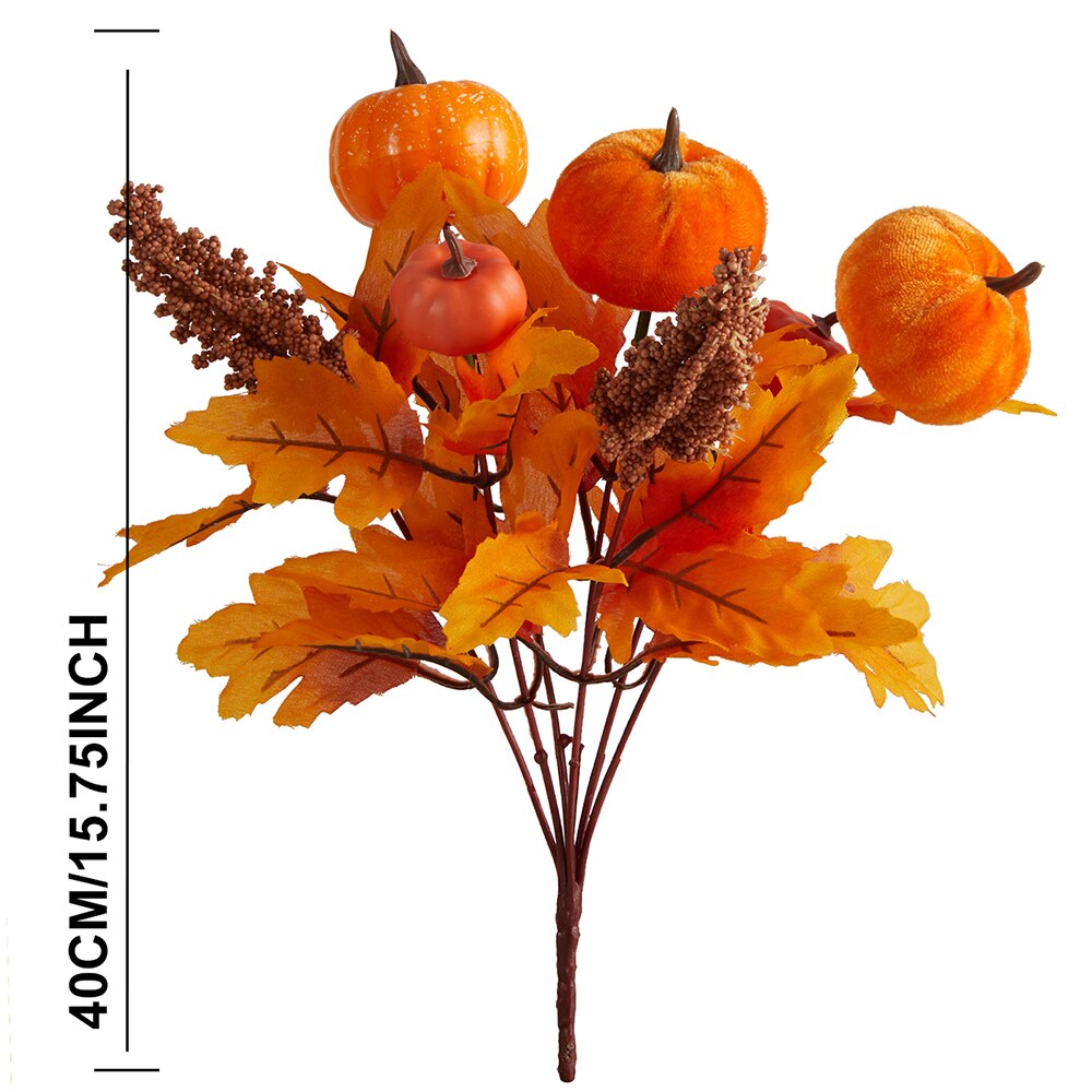 Halloween Fake Smiling Face Pumpkin Silk Maple Leaves Bouquet for Party Thanksgiving Day Home Fireplace Table Autumn Fall Decor