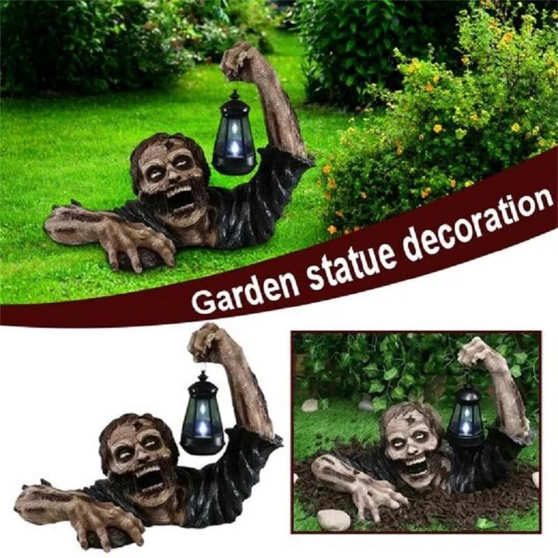 ליל כל הקדושים זומבי פנס יצירתי אימה חיצונית לקישוט גן חצר גן פסל זומבי עם קישוט דשא של סוללות פנס