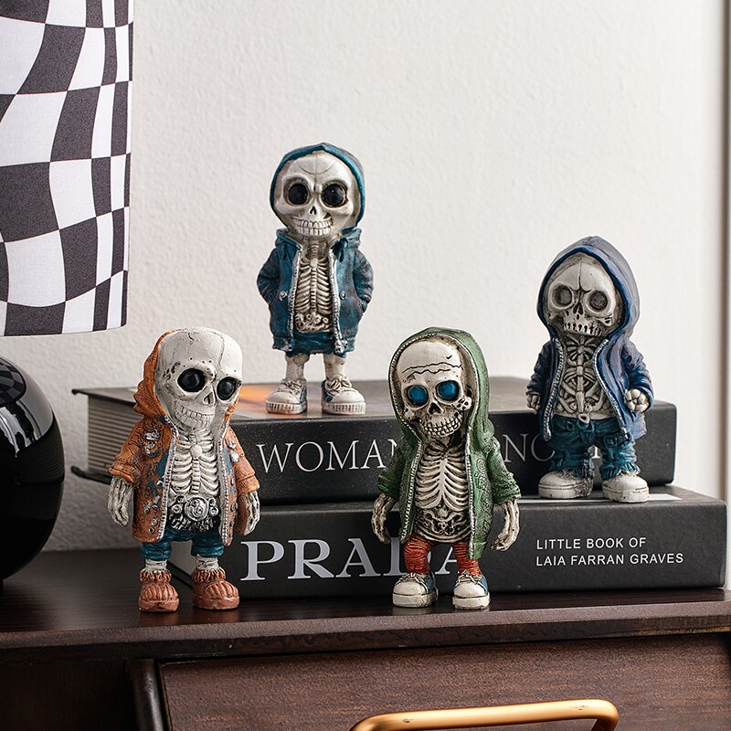 Figuras de esqueleto Artesanía de resina creativa Estatua Skull Halloween Calavera Horribles adornos para el escritorio de casa Decoración del gabinete de televisión