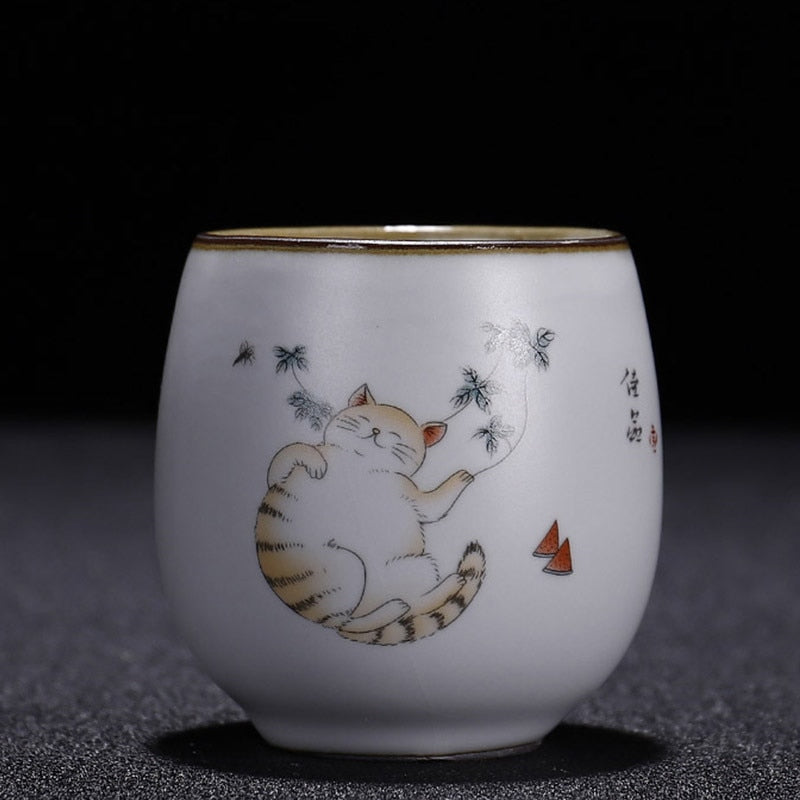 Retro Ru Kiln Ceramic Teacup Coffee Cup Handmade Tea Bowl Chinese Tea Set Accessories Master Teacup Drinkware Supplies 100 Ml