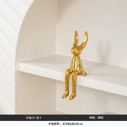 モダンなスタイルのリビングルームの装飾カワイイウサギ彫刻セラミックの身長ホーム脱ごまかし装飾シェルド装飾