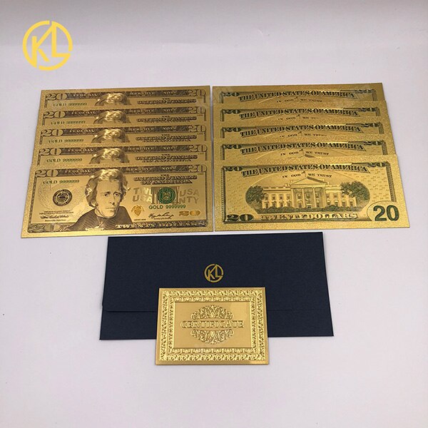 10 pezzi/lotto USA USA 100 dollari oro sventato banconota platsic Bill Stati Uniti d'America con buste per regali