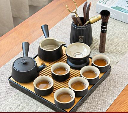 Conjunto de cerimônia de chá de cerâmica preta Conjunto de kung de cerâmica conjunto de chá de chá zen