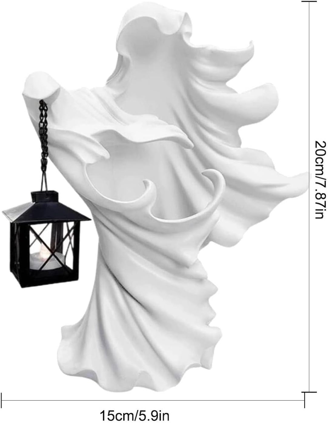 Hell's Messenger avec lanterne - Décorations de lanterne de sorcière d'Halloween améliorées 2023, sculpture fantôme sans visage en résine, décor d'Halloween