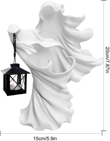 Hell's Messenger with Lantern- 2023 Upgraded Halloween Witch Lantern Decorations, Faceless Ghost Sculpture Resin Halloween Decor