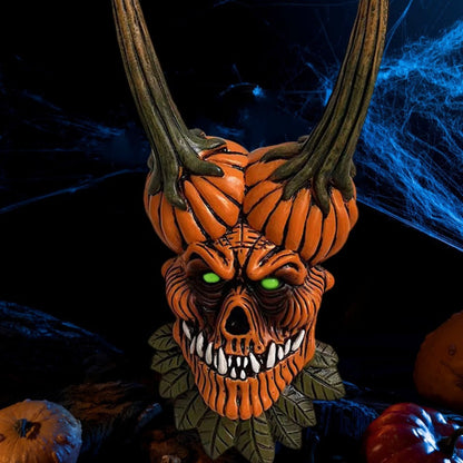 Labu hantu wajah dekoratif patung -patung dekoratif cosplay mata bercahaya resin dinding horor patung ornamen dekorasi halloween