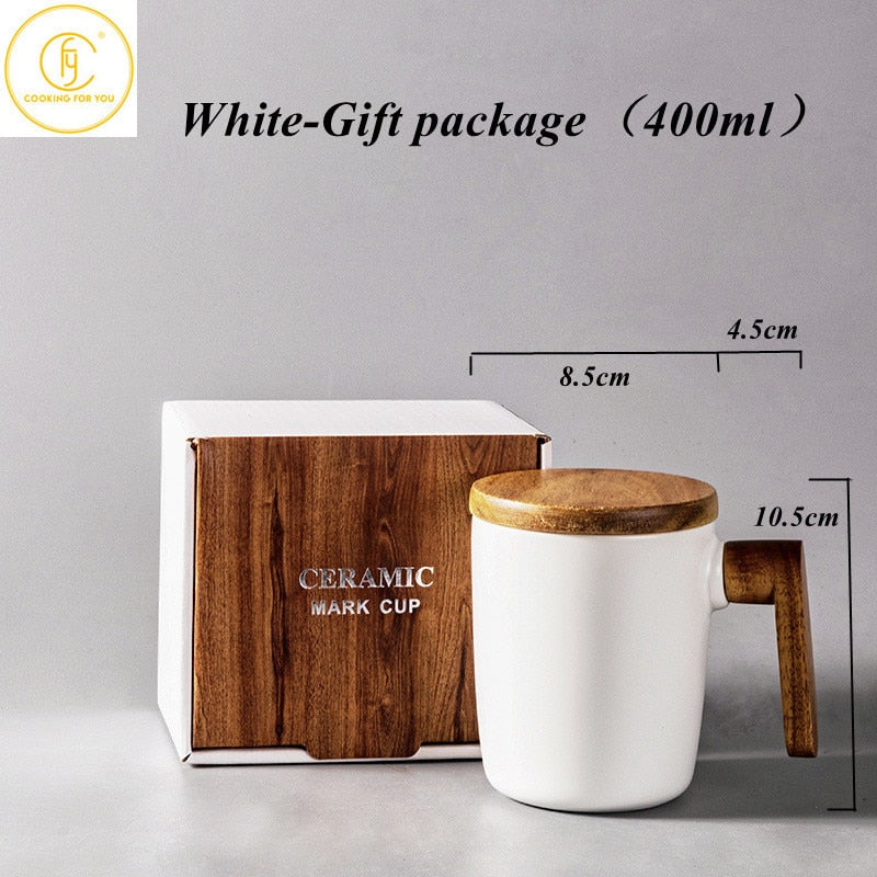 Geschenkpaket, Holzgriff mit Deckel, Kaffeetasse für Liebhaber, Kaffeetassen, Keramik-Kaffeetasse, Tassen-Set, Kaffeetasse aus Holz