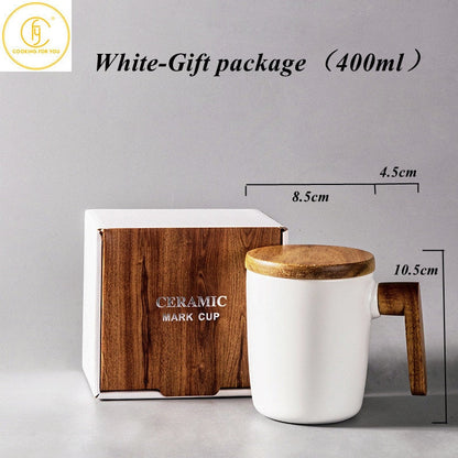 Presentpaket trähandtag med täckning kaffekoppälskare kaffemuggar keramiska kaffemugg kopp set trä kaffekopp