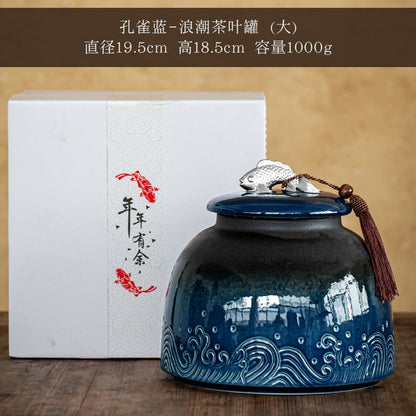 Kinesisk keramisk tebokser stor lufttett krukke teboks lagringskrukke te caddy te container mat arrangør godteri krukker lagringsflaske
