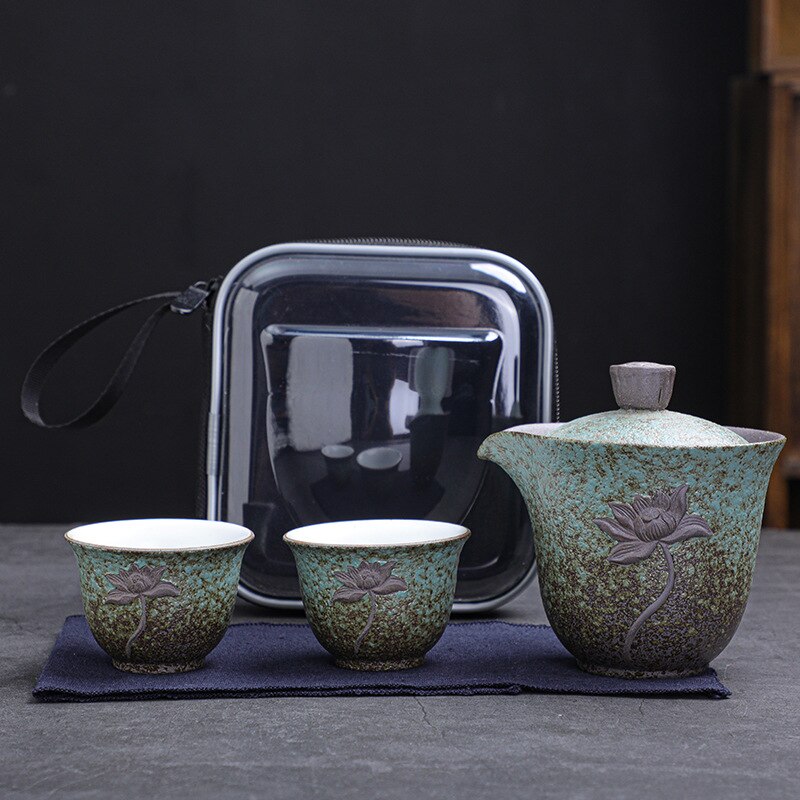 Service à thé de voyage Lotus Kung Fu, théière en céramique, tasse à thé en porcelaine Gaiwan, bouilloires, service à boissons, cérémonie du thé