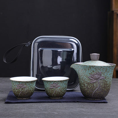 Lotus Kung Fu Travel Tea Set Ceramic Teapot Teacup Gaiwan Porcelain Teaset Kettles Teaware Set Drinkware Tea Ceremony