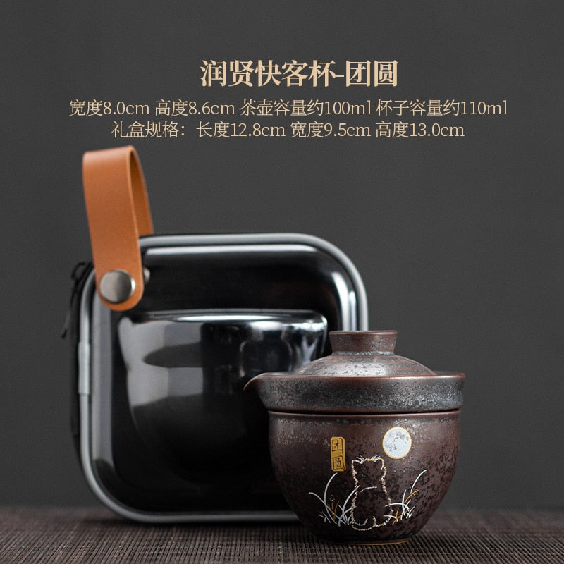 Silver Spot Travel Tea Set, One Pot One Cup Ceramic Chinese Gaiwan Creative Retro High-End Tea Set för Longjing Green Tea