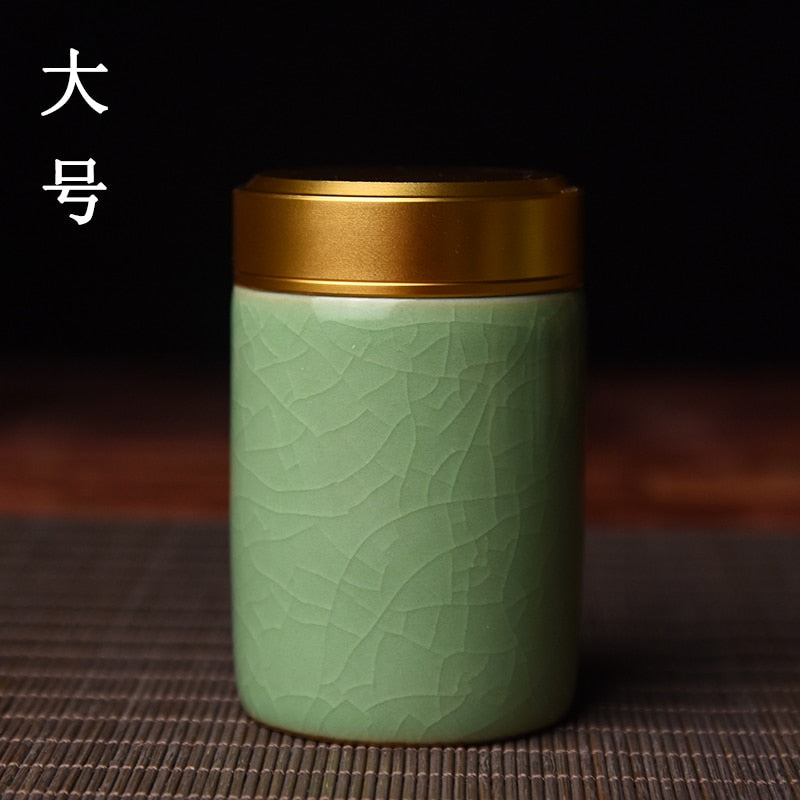 Ceramic Tea Caddy with Metal Lid Travel Tea Can Convenient Small Tea Box Tea Container Storage Tank Tea Organizer Candy Jar