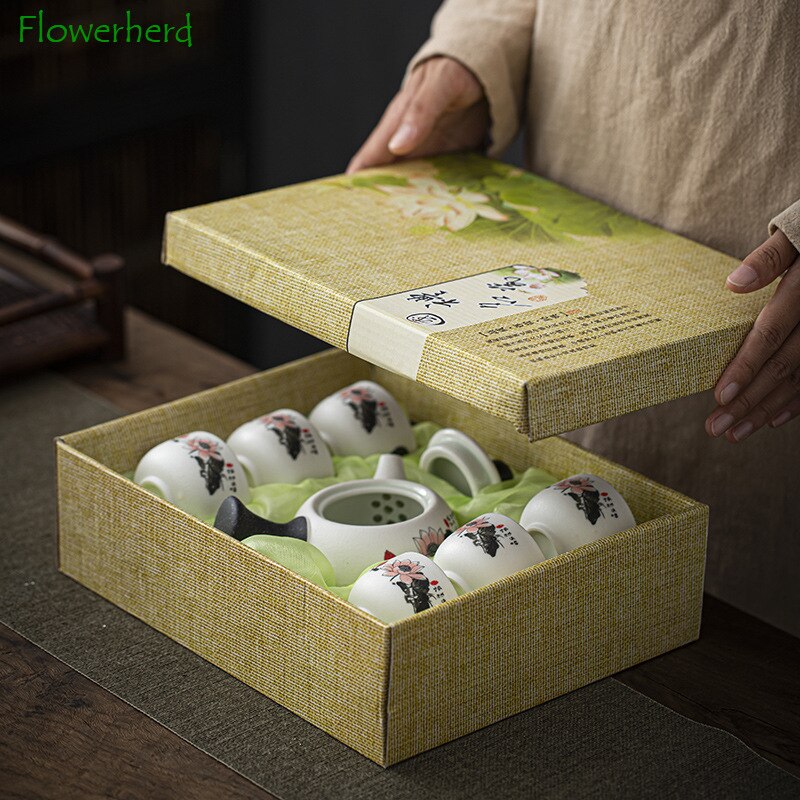 Снежного глазурь Керамическая кунг -фу чай для чая подарочная коробка чайная керамика творческая чайная горшка и чашка чайная чашка из 6 китайских чайных наборов