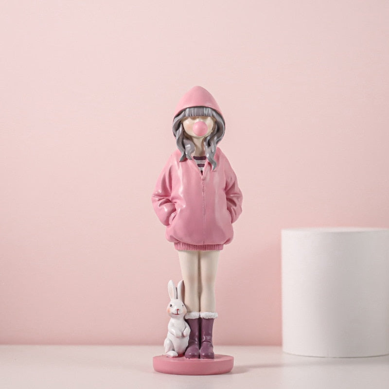 북유럽 귀여운 풍선 소녀 입상 수지 예술 조각 수집 가능한 그림 조각상 공예 거실 데스크탑 홈 장식 선물