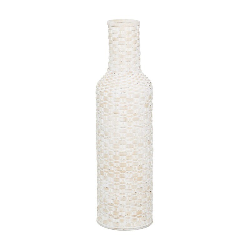 Kazhan White Bohemian Metal Vase med nödställt vävmönster, 9 "x 9" x 30 "mönsterslivande rumsdekoration vas