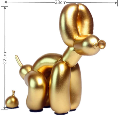 Balon köpek köpek poo heykel reçine hayvan heykel ev dekorasyon reçine zanaat ofis dekoru siyah altın