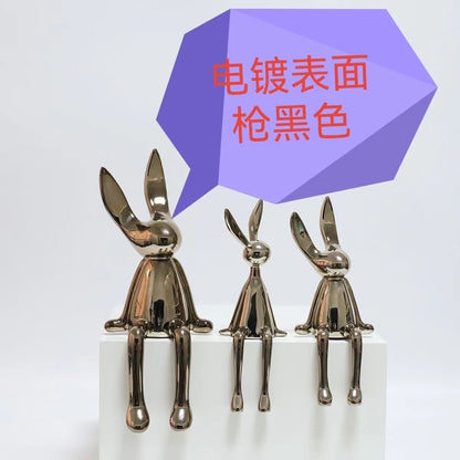 3 pezzi Creative Shiny Statue di coniglio decorazione per la casa moderna antico di resina artistica artistica artigianato ornamento elettroplato