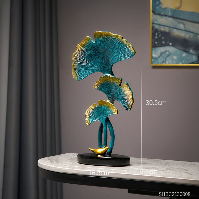 Estátua da folha de ginkgo simples decoração de sala de estar artesanato doméstico de metal moderno escultura de plantas estéticos ornamentos decoração de prateleira
