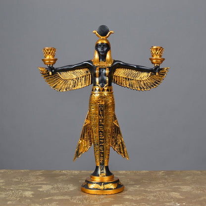Ancient Egypt God Statue Resin Crafts Wing Candleolder Goddess Art Sculpture Home Decoration Souvenirs Gift