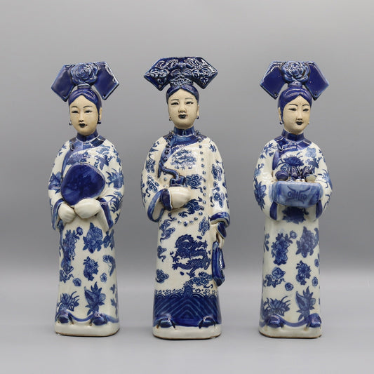 Keramiska figurer av kinesiska prinsessor och kejsare i Qing -dynastin, porslinstaty, forntida kinesisk dam, heminredning