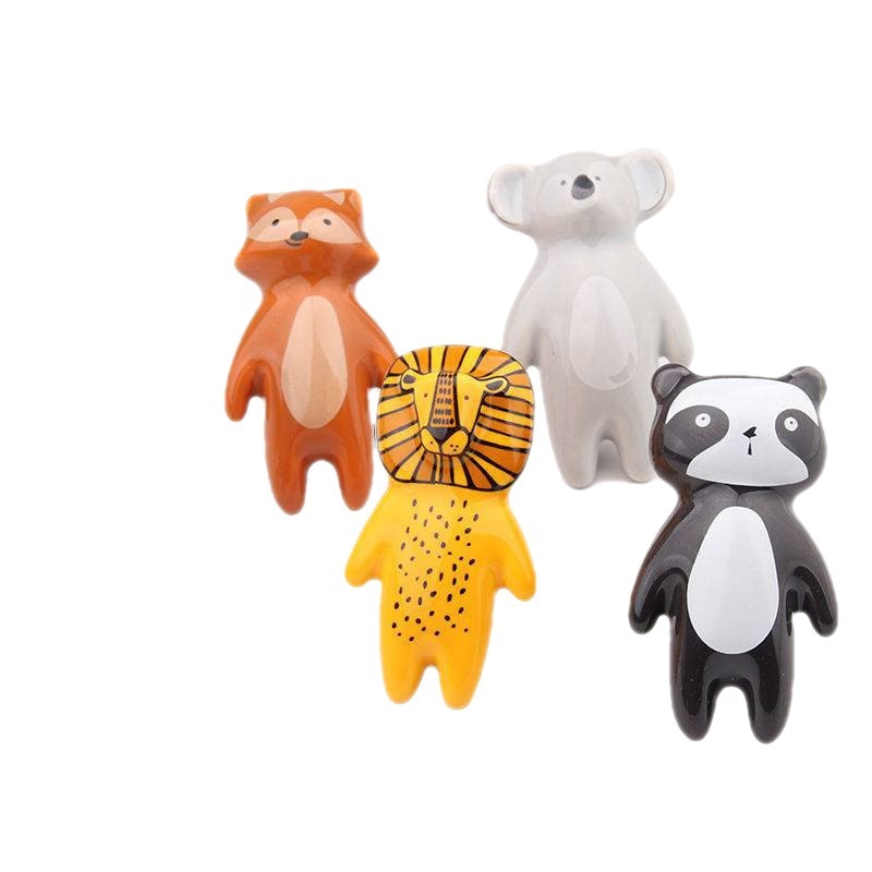 Poignées de meubles de dessin animé Bouton de tiroir en forme d'animal Boutons de tiroir en céramique Poignées pour armoires et tiroirs Lion Panda Renard Poignée pour enfants 